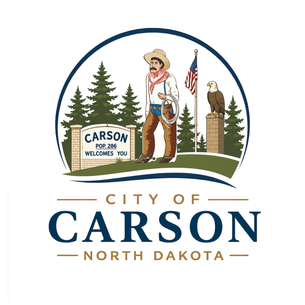 City of Carson Logo featuring cowboy statue, eagle, and city of Carson Sign